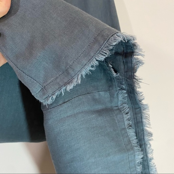 Garnet Hill Linen Fringe-Hem A-Line Dress Indigo Blue Grey - Picture 4 of 7